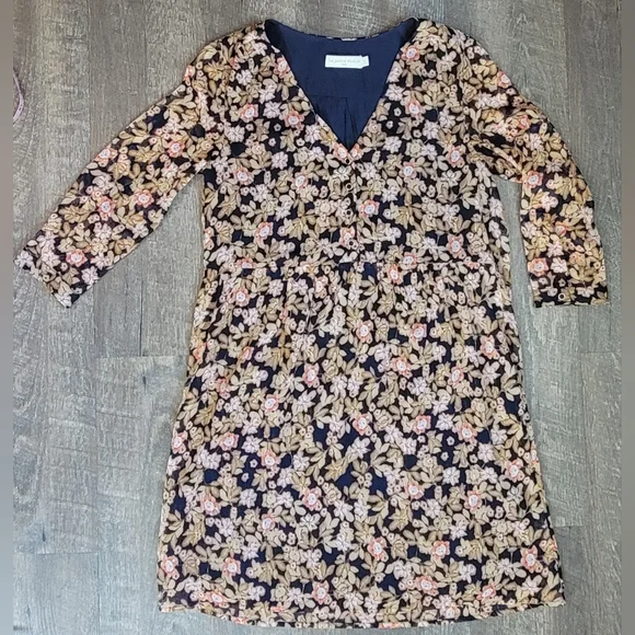 La Petiet Étolie Paris V-Neck Mini Dress Womens S Navy Tan Pink Floral Boho Flow - Picture 5 of 13